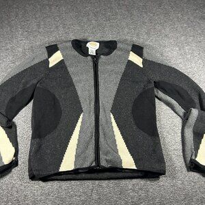 Talbots Cardigan Sweater Black Gray Size S Full Zip Alpaca Blend Artsy Soft Warm